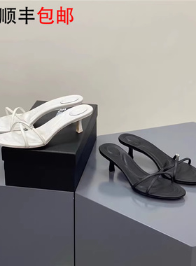 【AW BV】简约交叉一字带水钻拖鞋女外穿2025新款露趾一字拖凉鞋