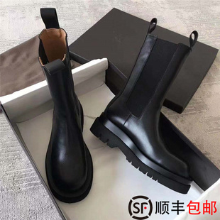 粗跟厚底切尔西靴百搭中筒短靴 BV马丁靴女2023秋新款 mona同款