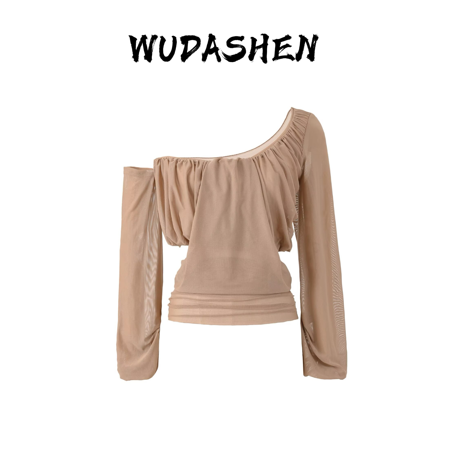 【你伍老板娘】“半熟月亮”斜肩网纱露腰辣妹双层露肩长袖