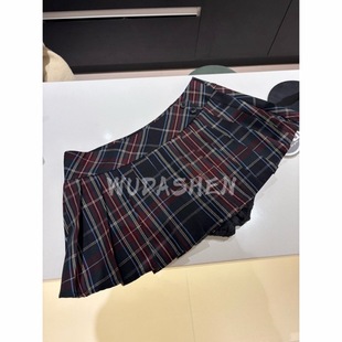 低腰显瘦防走光百褶包臀半身短裙 辣妹格纹 你伍老板娘