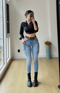 欧美原单女装 多袋裤 牛仔裤 裤 女显瘦小脚 修身 你伍老板娘