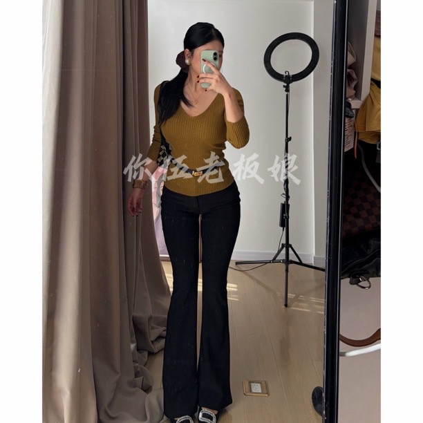 【你伍老板娘】“小细腿”高腰加绒直筒裤女秋冬保暖显瘦休闲垂感