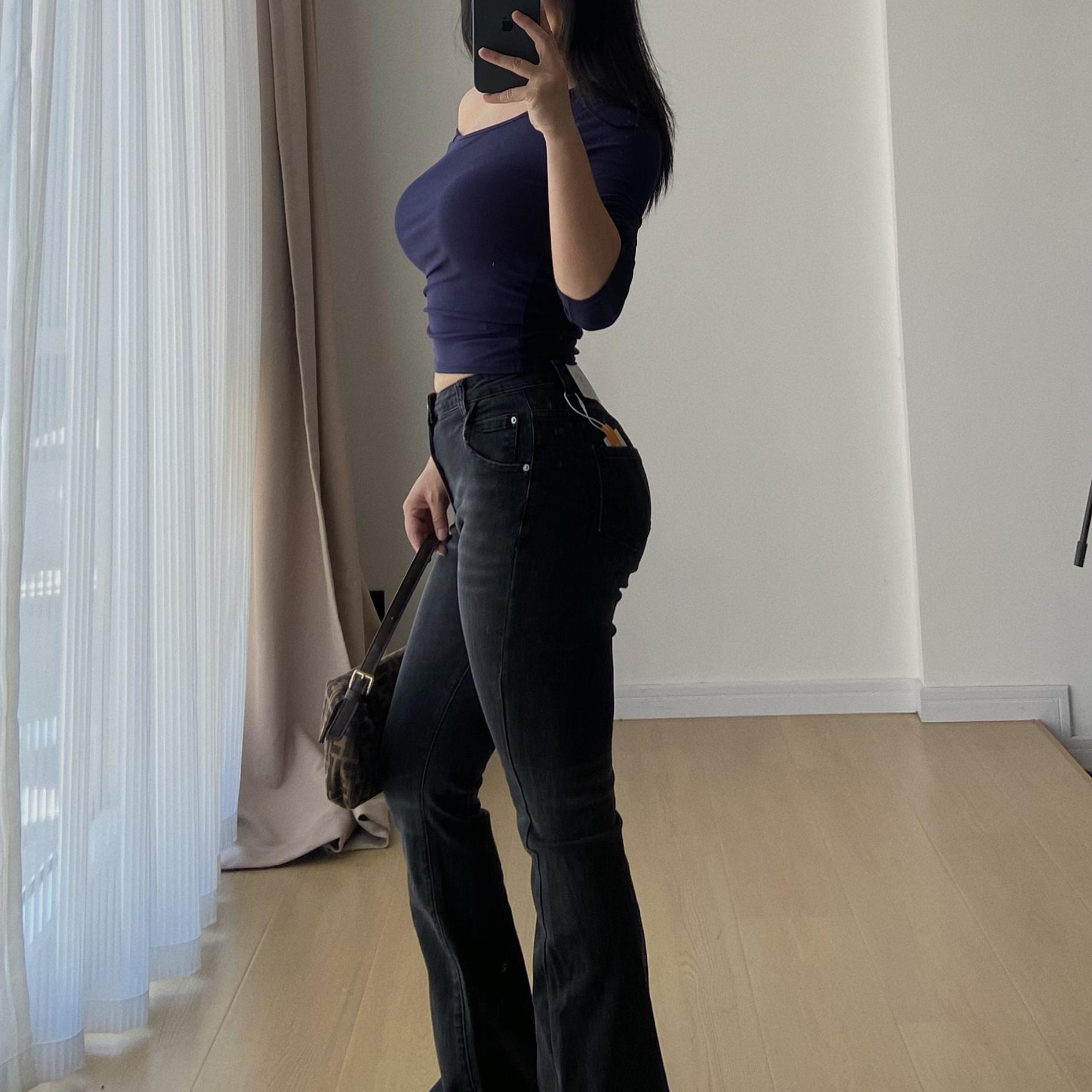 黑色200斤高腰显瘦大码微喇叭