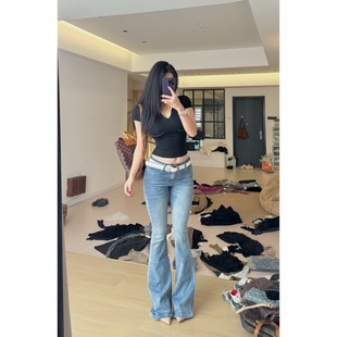 【你伍老板娘】美式复古低腰微喇牛仔裤宽松显瘦