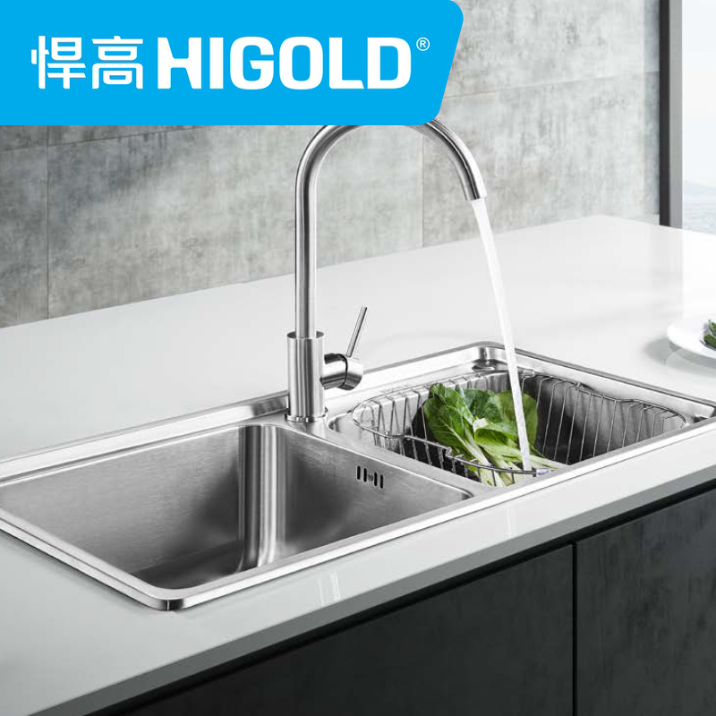 悍高罗密欧水槽920046厨房304不锈钢拉伸双槽尺寸780X425X220mm