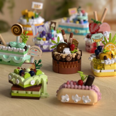 潮乐创新款蛋糕派对积木7383-7391国风微小颗粒拼装玩具女孩礼物