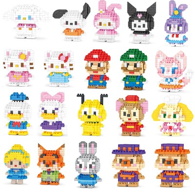 7243三眼仔多款卡通积木维尼公主皮卡丘海绵蟹老板史迪仔玩具摆件