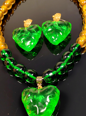 桃心夸张琉璃 套装个性新款琉璃饰品青岛项链耳饰银针手工时尚