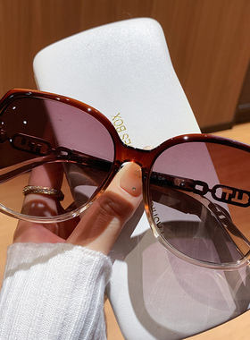 时尚高级感大框太阳镜女渐变色偏光显脸小防紫外线金属链条车墨镜