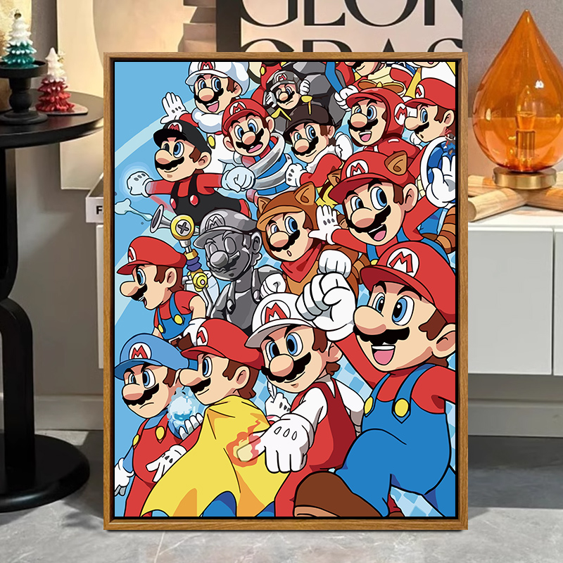 马里奥数字油画diy卡通动漫装饰手工填色画画丙烯油彩画卧室挂画图片