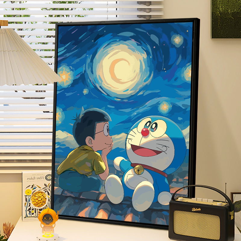 可爱卡通哆啦A梦数字油画diy