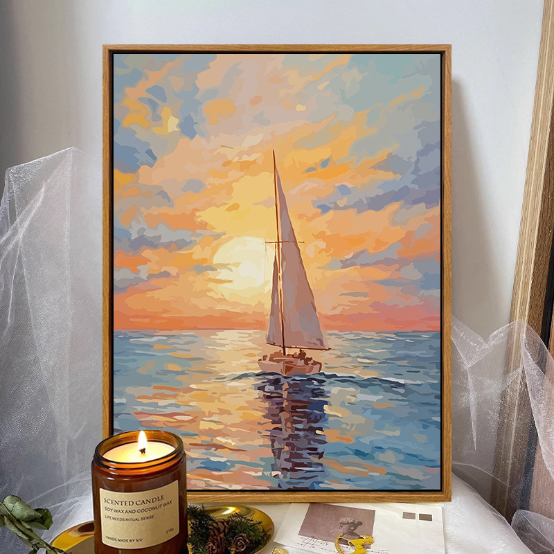 一帆风顺治愈海景diy数字油画