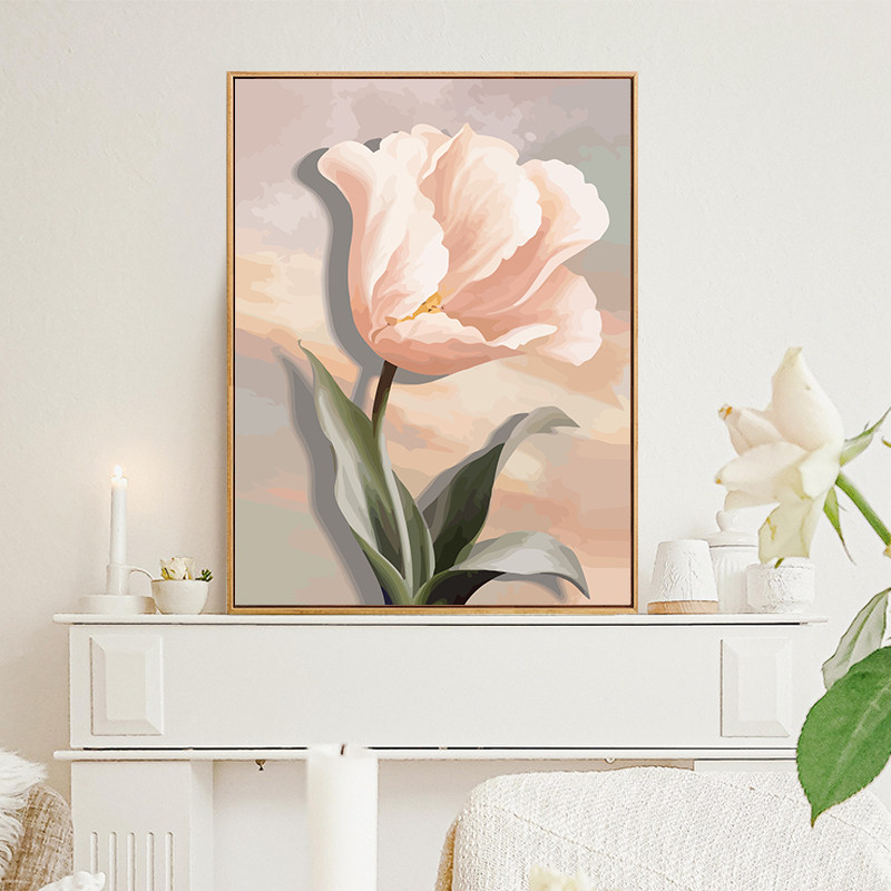 静待花开ins风奶油色diy郁金香花卉数字油画diy填充油彩画装饰画,家居饰品,DIY/数字油画,淘宝优惠券,粉丝福利购,淘宝优惠卷