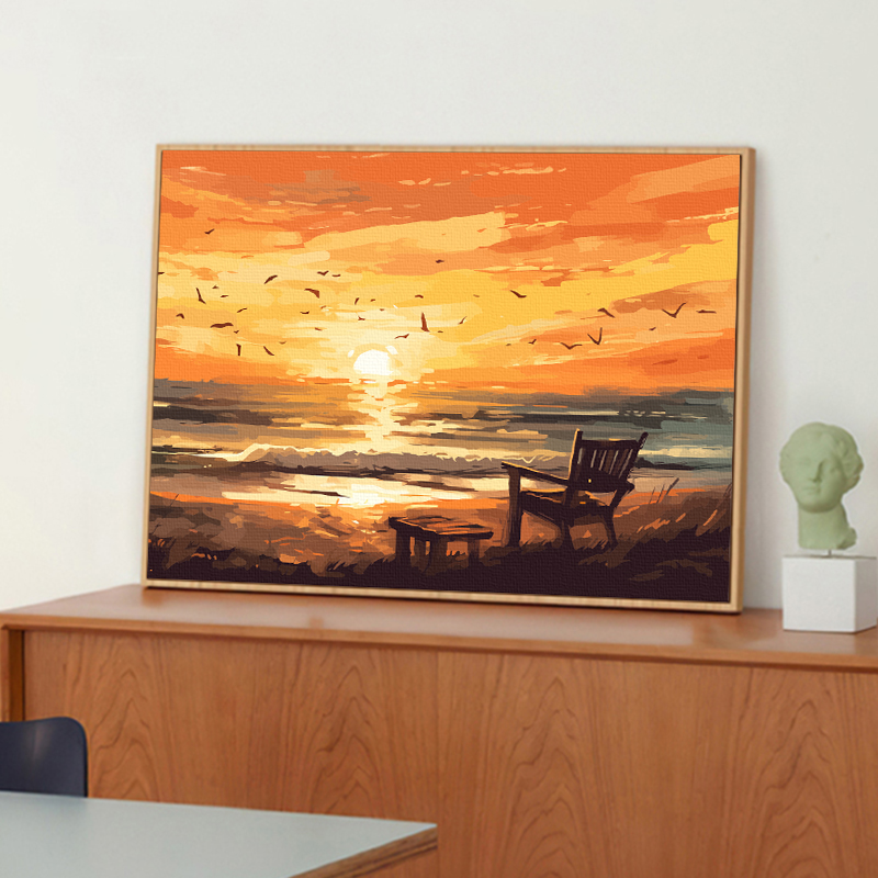 落日余晖海边风景diy数字油画