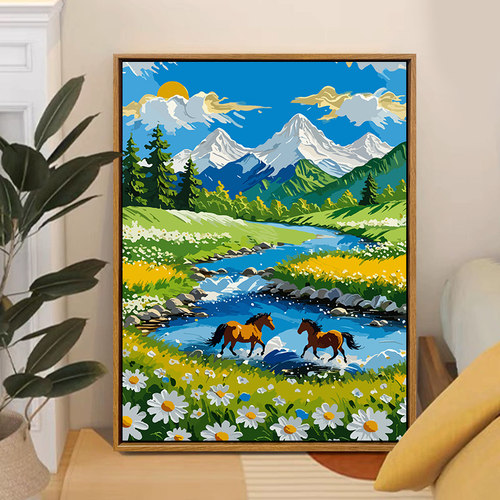 治愈宫崎骏风景diy数字油画丙烯