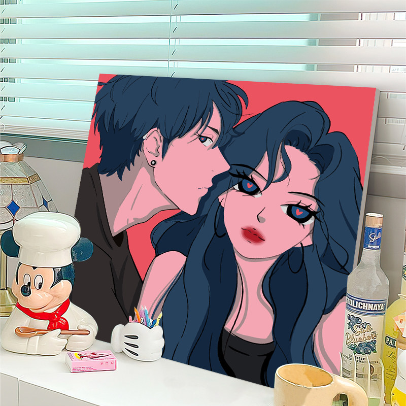 diy数字油画动漫情侣ins风纯手工填色丙烯油彩画画涂鸦填充装饰画