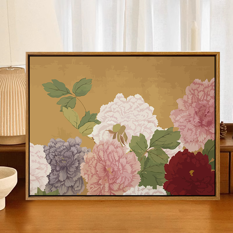国色芳华牡丹diy数字油画2025新款填充填色丙烯画手工手绘装饰画图片