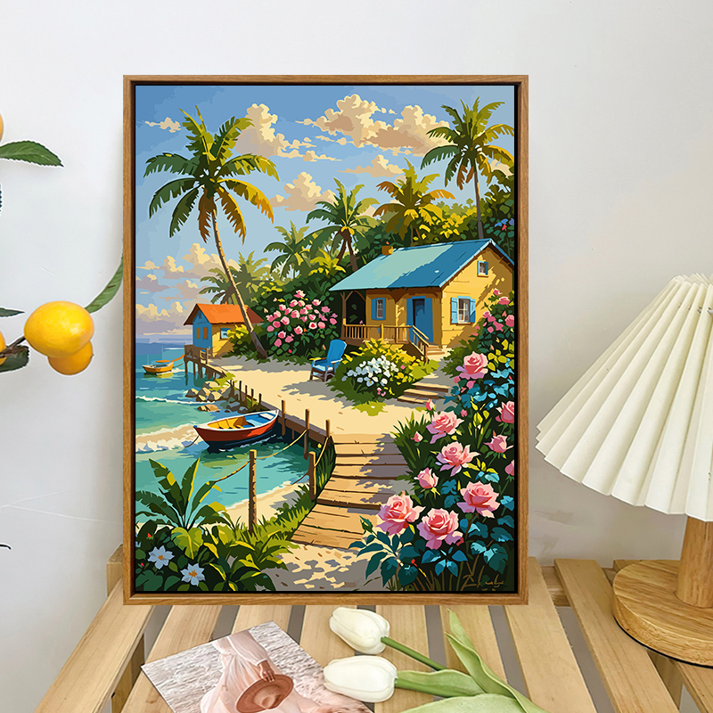 浪漫海岛治愈风景diy数字油画