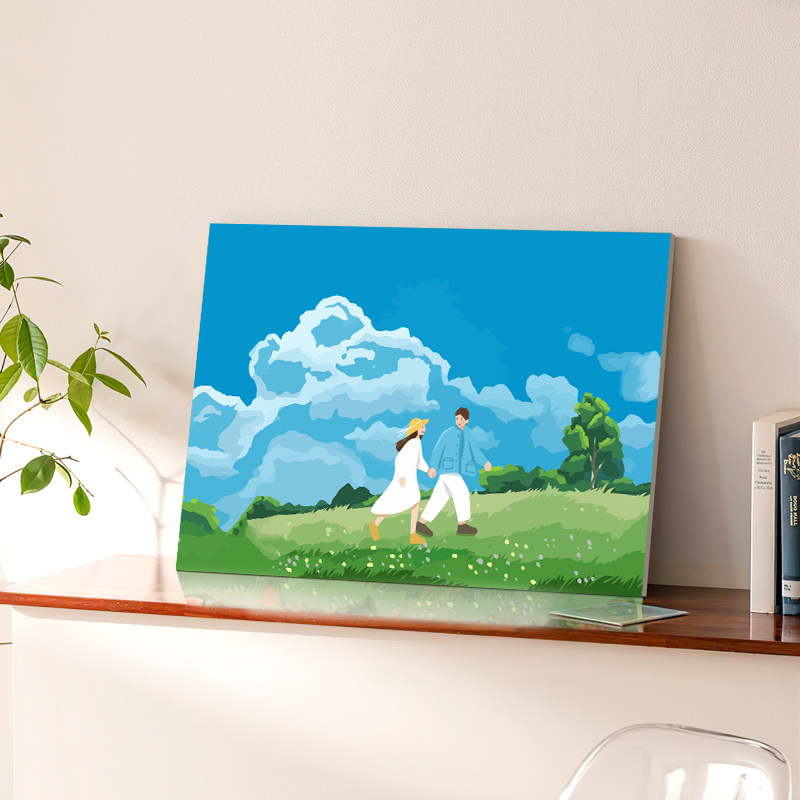 浪漫散步情侣人物数字油画diy填充丙烯油彩画手工绘填色风景油画