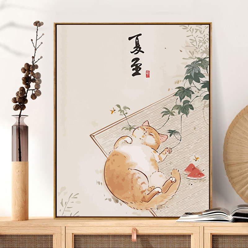 diy数字油画中国风二十四节气填充油彩画餐厅新中式填色涂色画画