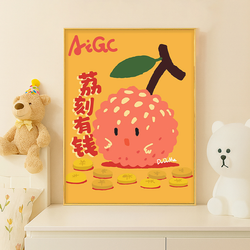 荔刻有钱卡通水果数字油画diy手工填涂色丙烯画自己涂解压装饰画图片