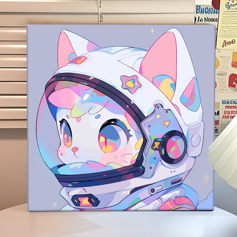机车猫咪diy数字油画画填色女孩儿童颜料涂画手绘丙烯油彩装饰画,家居饰品,DIY/数字油画,淘宝优惠券,粉丝福利购,淘宝优惠卷