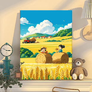 秋天丰收diy数字油画画填充填色手绘丙烯颜料涂色成人手工装饰画