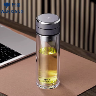 万象透明水杯高硼硅茶水分离泡茶双层玻璃杯高档男单层加厚耐高温