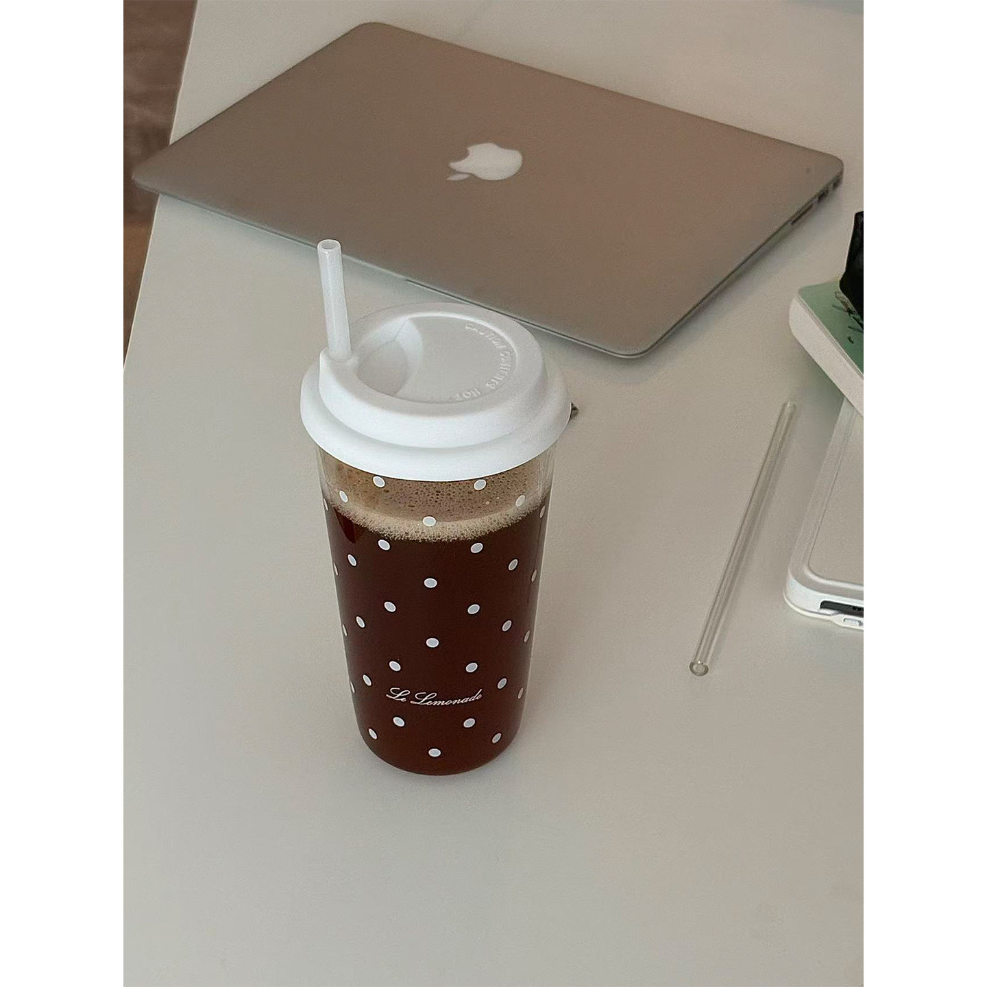 夏日韩系波点大容量吸管玻璃水杯