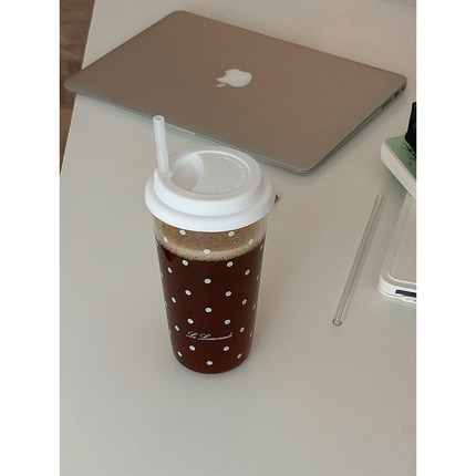 LeLemonade波点吸管杯子大容量玻璃杯高颜值ins夏日韩系咖啡水杯