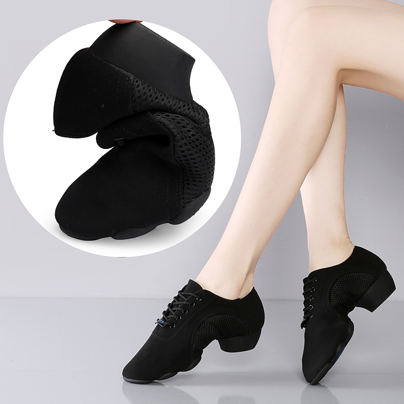 拉丁舞鞋女成人软底专业教师形体鞋交谊舞广场舞鞋牛津布中跟