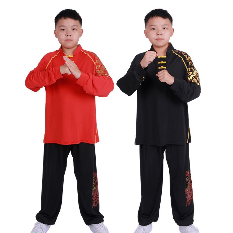 儿童新款长袖盘扣式武术服 男女少儿功夫中国风演出训练服