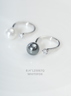 赫本风简约单颗锆石轻奢大溪地仿珍珠戒指时尚开口指环食指戒女