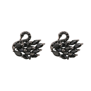 新潮森系女生小黑天鹅简约锆石耳钉韩国气质百搭个性水晶耳环