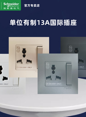 施耐德13A国际插座多用插元雅系列灰13A英标白色有制插苏位金黑色