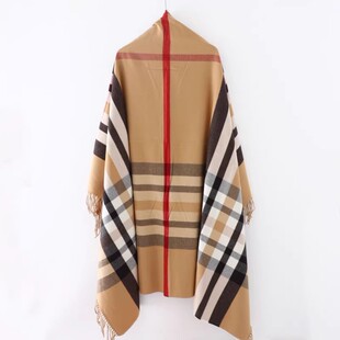 外贸尾货羊毛混纺格子厚实针织流苏大披肩车载办公室毯子 560克