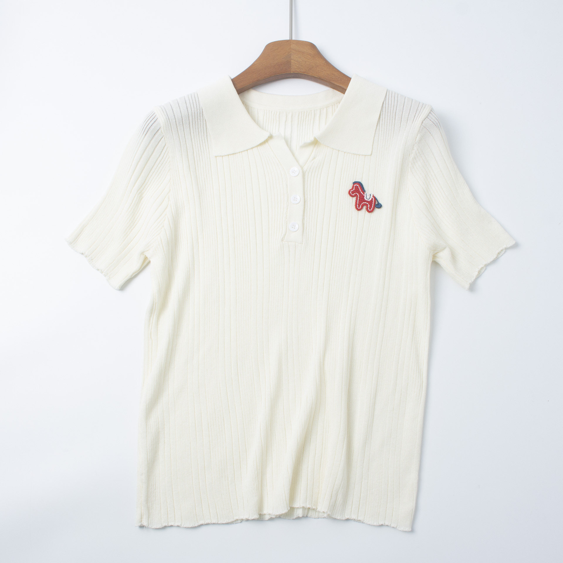 夏季薄款POLO领针织短袖女显瘦
