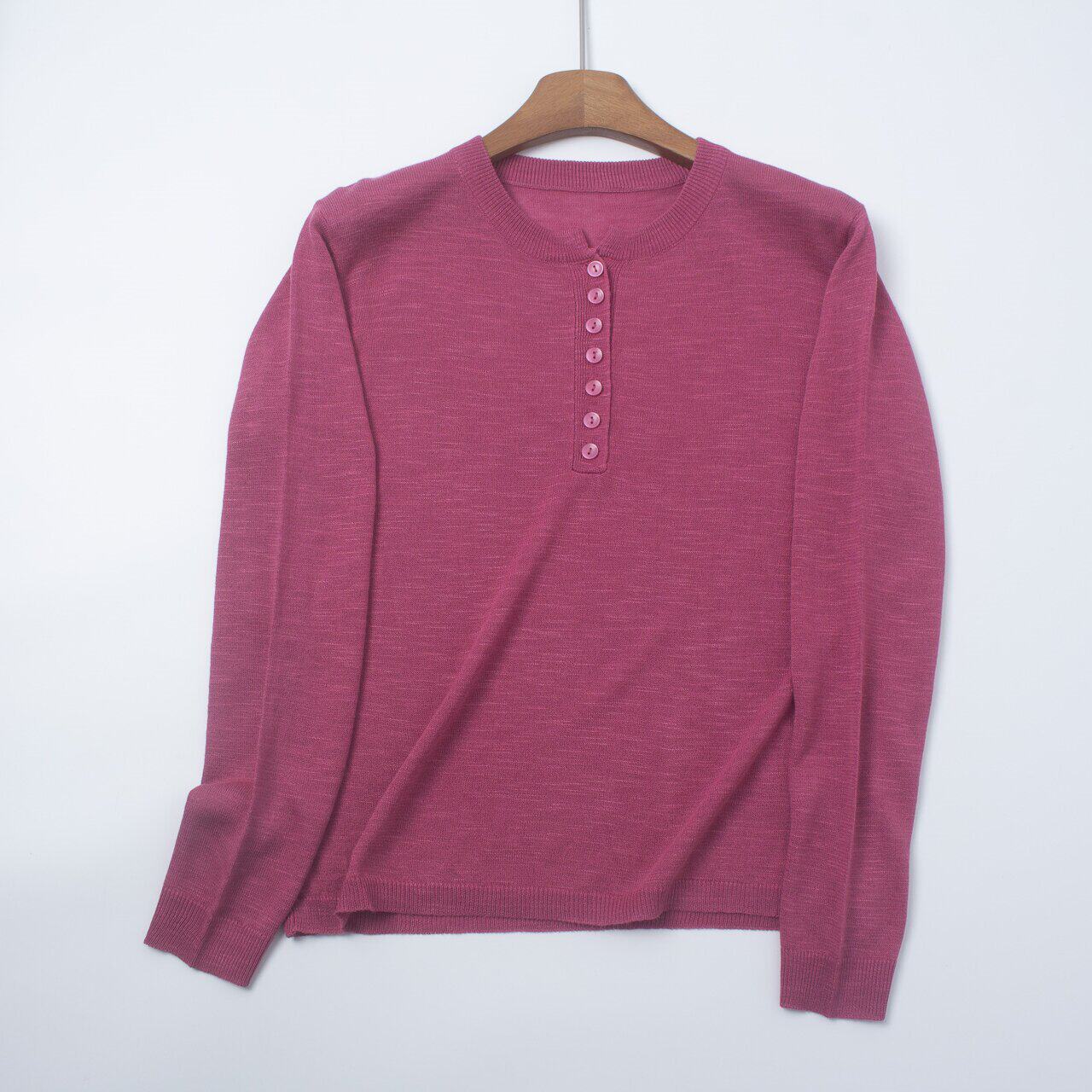 纯麻外贸尾货春夏极简亨利领针织衫女时尚休闲百搭套头打底衫上衣