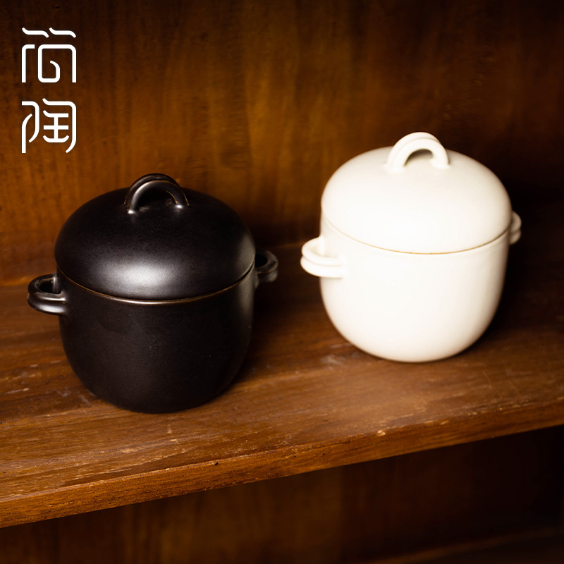 简陶日式家用陶瓷炖盅一人食燕窝小汤盅隔水炖复古餐具蒸蛋碗瓦罐