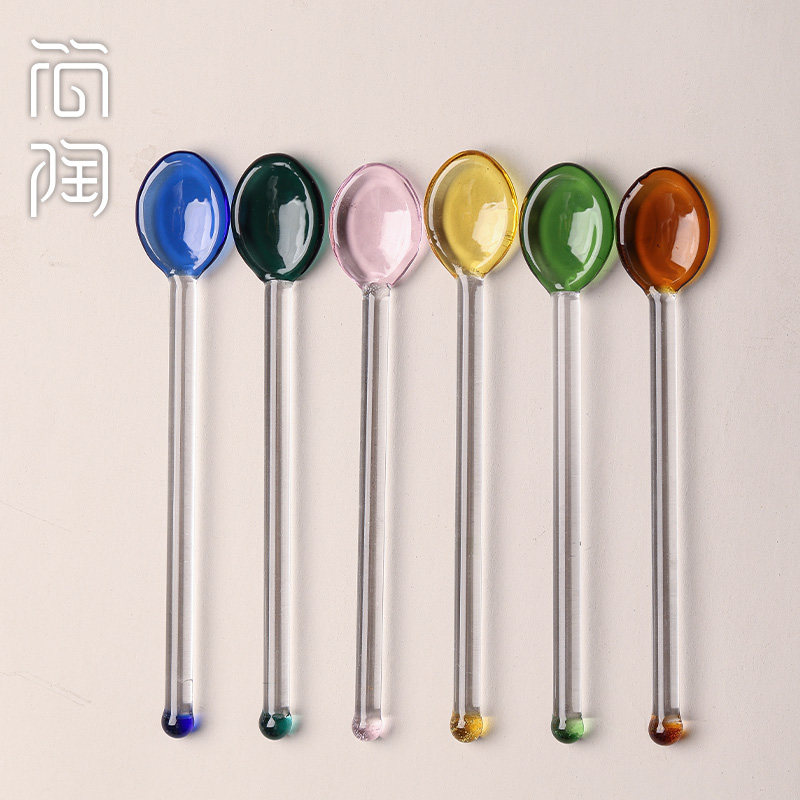 简陶彩色玻璃咖啡勺网红甜品勺茶勺调味勺个性创意搅拌棒冰淇淋勺,餐饮具,叉/勺/筷套装,淘宝优惠券,粉丝福利购,淘宝优惠卷