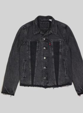 刁蛮公主   女士黑色破洞散边牛仔全开襟扣钮式长袖夹克10对面