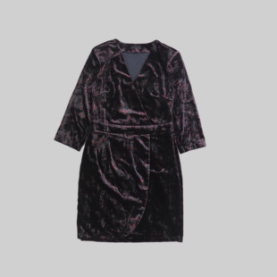 刁蛮公主 女士交叉V襟七分袖丝绒连衣裙B-5