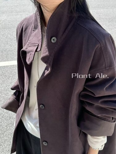 Plant Ale秋新款韩系百搭休闲中长款立领外套酒红色高级显瘦风衣