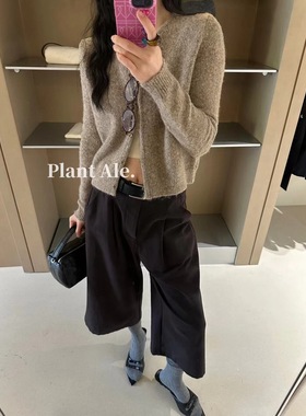 Plant ale秋休闲宽松七分直筒裤配腰带设计休闲裤(配腰带