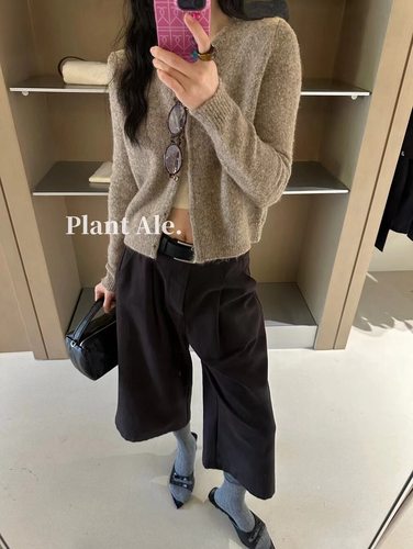 Plant ale秋休闲宽松七分直筒裤配腰带设计休闲裤(配腰带