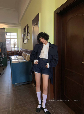 98 复古阔腿250153时尚牛仔短裤A字明线NEIHE热裤韩版女新款内赫