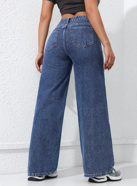 美式阔腿牛仔裤女2025洗水宽松显瘦直筒拖地牛仔长裤 JEANS