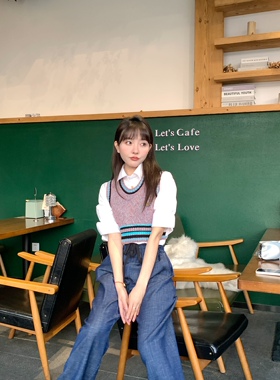 清仓 早秋西太后 土星刺绣 学院衬衣 针织毛衣马甲套装