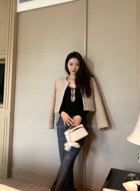 清仓 保暖外套 70%羊毛显瘦剪裁收腰版型 亮片短款毛呢外套