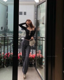 阔腿长裤 现货 腿长1m8明线设计插袋仿牛仔微喇叭裤 Sonat Cello